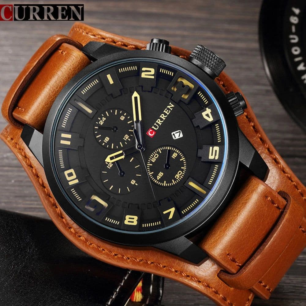 image-CURREN 8225 Men's Quartz Watch Leather Band Date Display 46mm