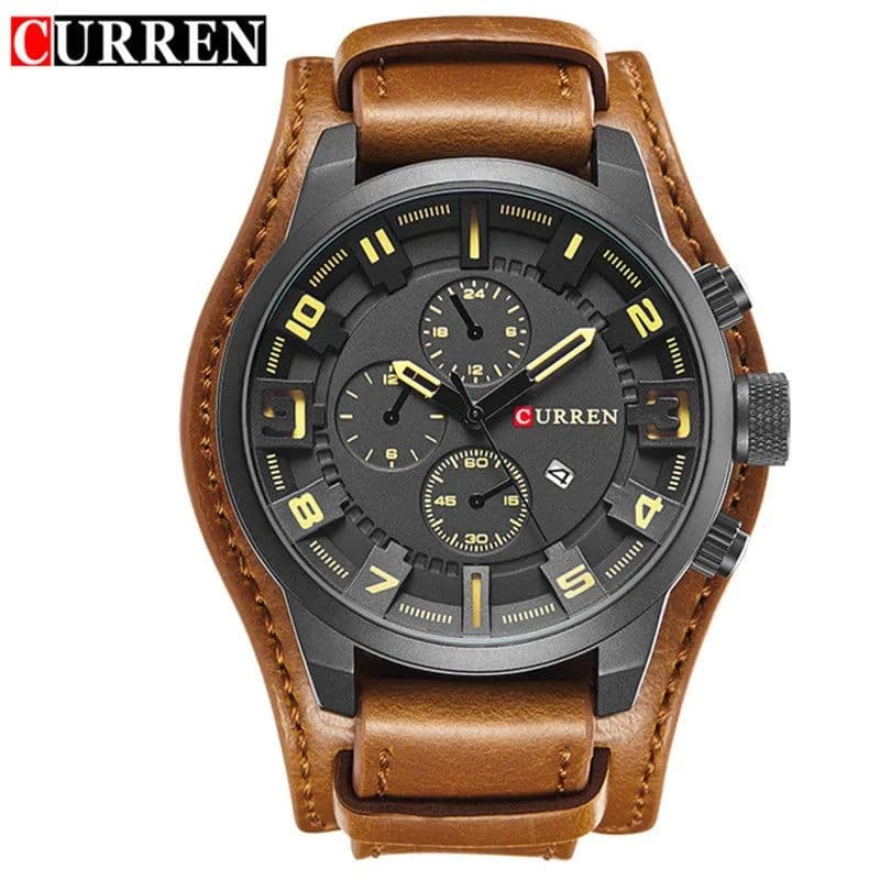 image-CURREN 8225 Men's Quartz Watch Leather Band Date Display 46mm