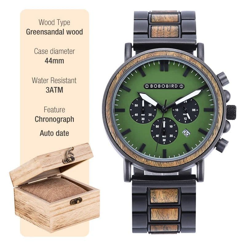 image-BOBO BIRD Wooden Watch Men erkek kol saati Luxury Stylish Wood Timepieces Chronograph Military Quartz Watches Custom Wood Gift