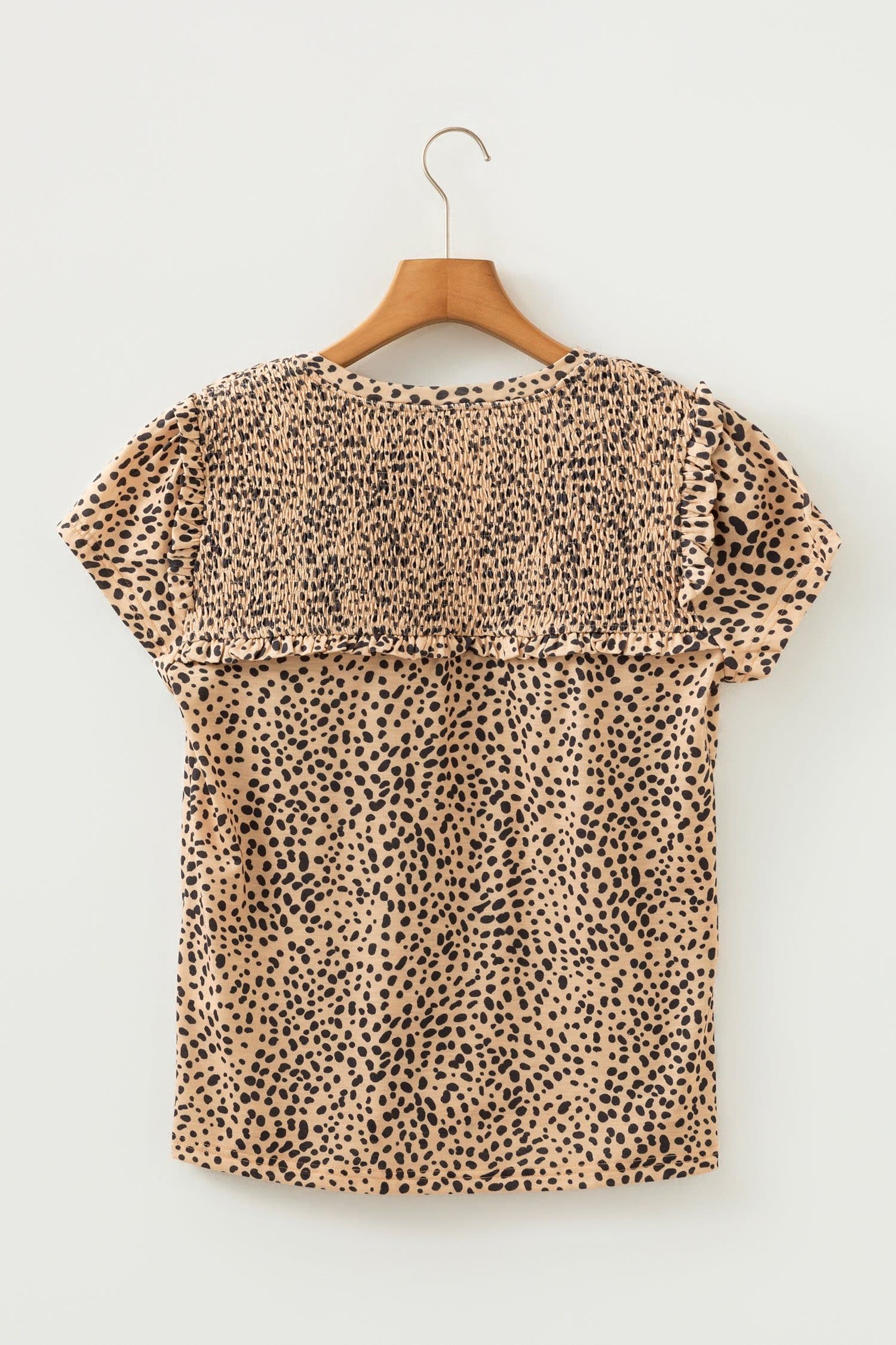image-Apricot Cheeath Print Frilled V Neck Shirred Detail Short Sleeve Blouse