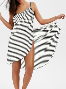 image-Beach Dress - LanYi Striped Skirt, High Waist, 5XL, Summer 2023, Cotton Blend