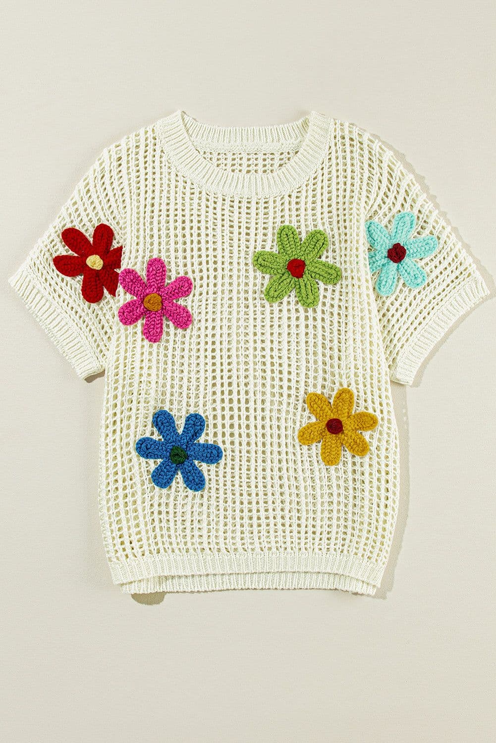 image-White Crochet Flower Hollow-out Sweater T-Shirt