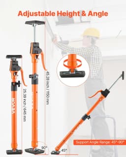 image-VEVOR Cabinet Jack Support Pole, 2-Pack, 25.4-45.3 Inch Steel Telescopic Quick Support Rod, Adjustable 3rd Hand System up to 220 lbs Capacity for Installing Cabinets, Lifting Drywall, Cargo Bars