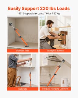 image-VEVOR Cabinet Jack Support Pole, 2-Pack, 25.4-45.3 Inch Steel Telescopic Quick Support Rod, Adjustable 3rd Hand System up to 220 lbs Capacity for Installing Cabinets, Lifting Drywall, Cargo Bars