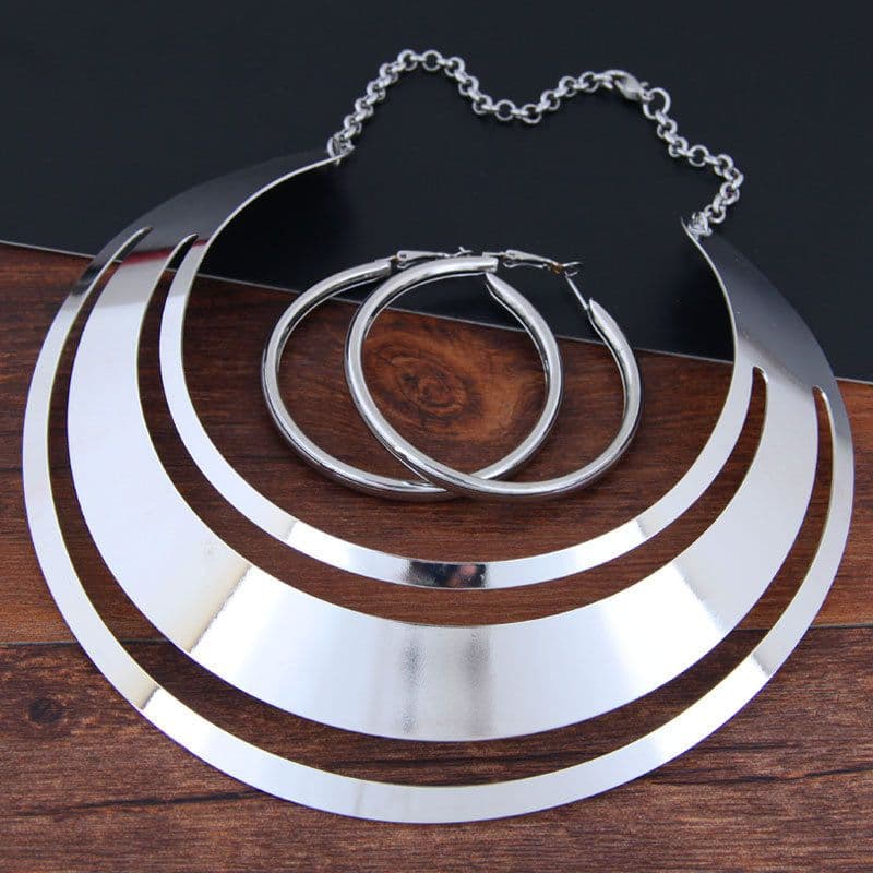 image-jianla Jewelry Set - Silver Alloy Geometric Necklace Earrings