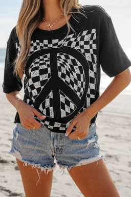 image-Black Checkerboard Peace Sign T-Shirt