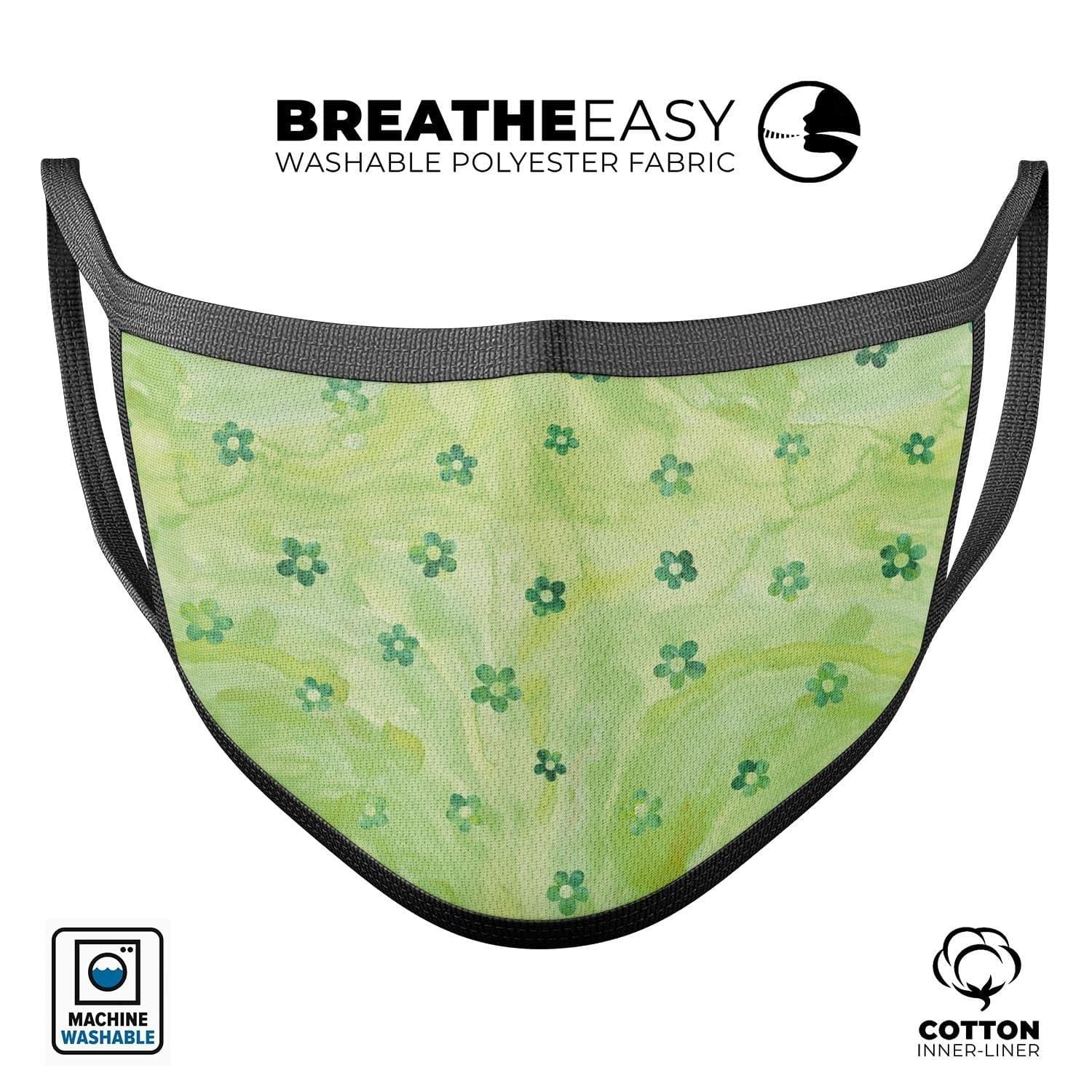image-Cute Watercolor Flowers over Green - Made in USA Mouth Cover Unisex