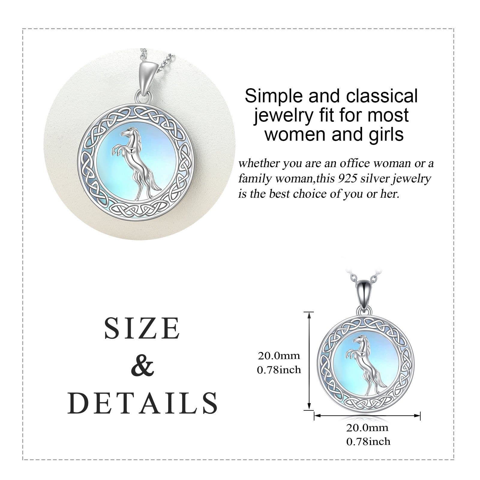 image-Sterling Silver Moonstone Horse Necklace Irish Celtic Jewelry