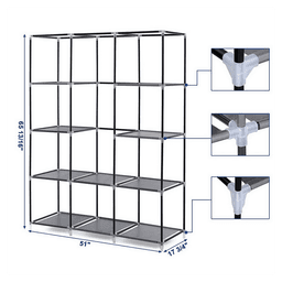 image-67" Portable Closet Organizer Wardrobe Storage Organizer with 10 Shelves Quick and Easy to Assemble Extra Space Gray
