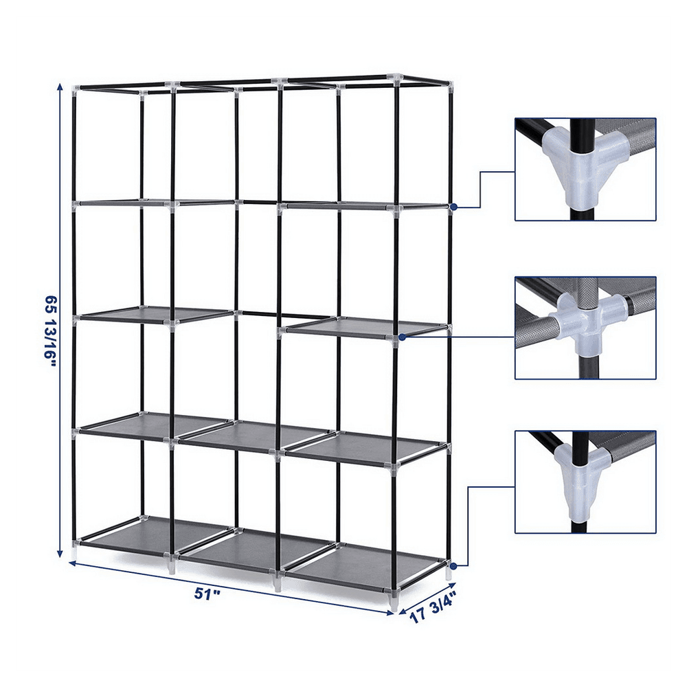 image-67" Portable Closet Organizer Wardrobe Storage Organizer with 10 Shelves Quick and Easy to Assemble Extra Space Gray