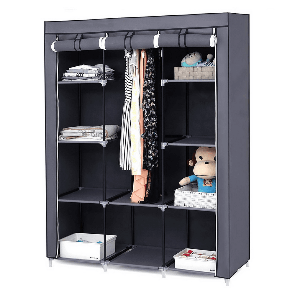 image-67" Portable Closet Organizer Wardrobe Storage Organizer with 10 Shelves Quick and Easy to Assemble Extra Space Gray