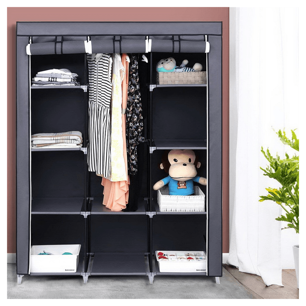 image-67" Portable Closet Organizer Wardrobe Storage Organizer with 10 Shelves Quick and Easy to Assemble Extra Space Gray