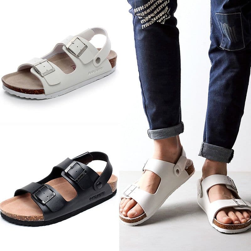 image-Golofe Cork Sandals Men - Black Open Toe EVA