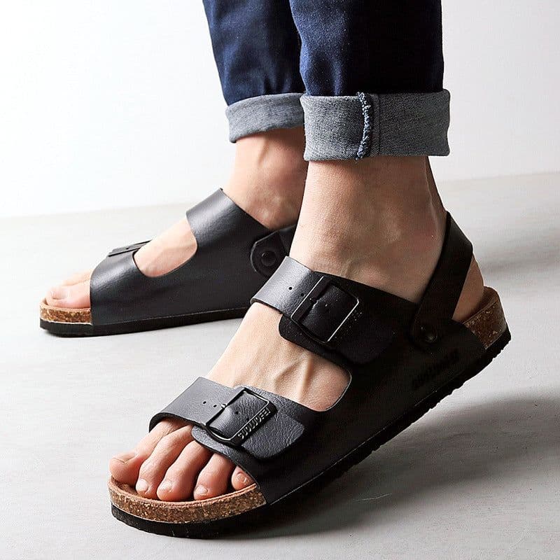 image-Golofe Cork Sandals Men - Black Open Toe EVA