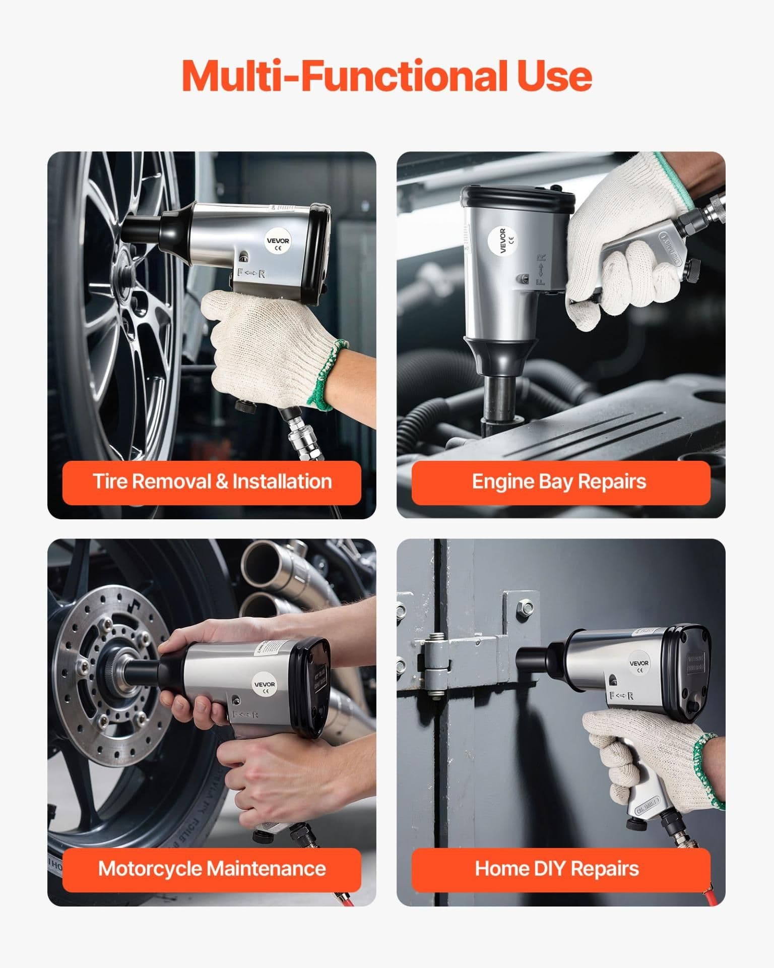 image-VEVOR 50 Pieces Pro Air Tool and Accessories Kit - 1/2" Air Impact Wrench, 3/8" Ratchet Wrench, 4500BPM Hammer, Blow Gun & Full Accessories for Auto Repairs, Home DIY Projects - with Storage Case