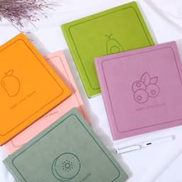 image-Square Notebook Blank Mesh Leather Surface Journal Book