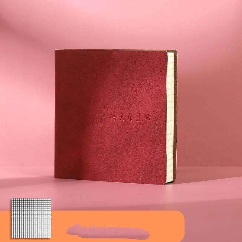 image-Square Notebook Blank Mesh Leather Surface Journal Book