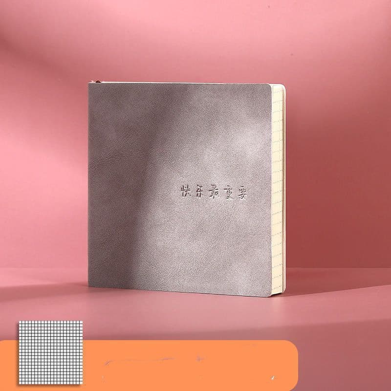 image-Square Notebook Blank Mesh Leather Surface Journal Book