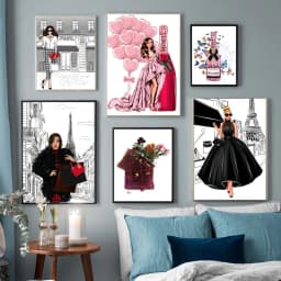 image-Fashion Bag Girl Balloon Champagne Wall Art Canvas Print