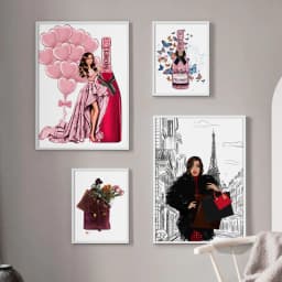 image-Fashion Bag Girl Balloon Champagne Wall Art Canvas Print