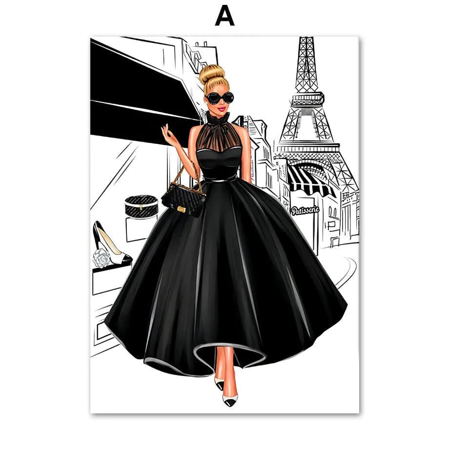 image-Fashion Bag Girl Balloon Champagne Wall Art Canvas Print