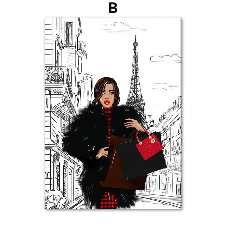 image-Fashion Bag Girl Balloon Champagne Wall Art Canvas Print