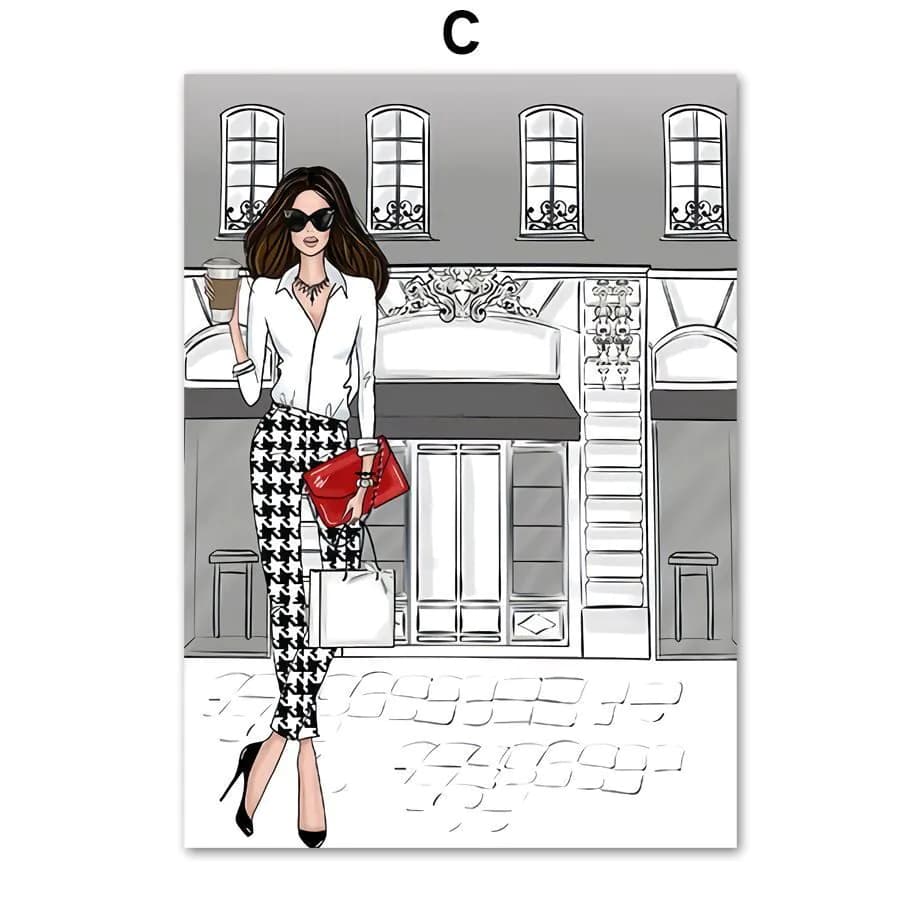 image-Fashion Bag Girl Balloon Champagne Wall Art Canvas Print