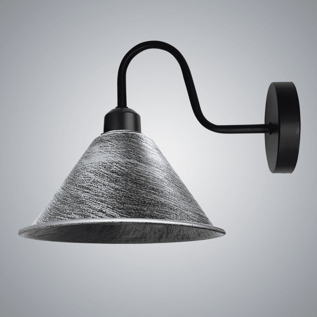 image-Brushed Silver Vintage Wall Light Fixture Black Wall Sconce E27 Socket Screw Wall Mounted Swan Neck Cone Shape Shade