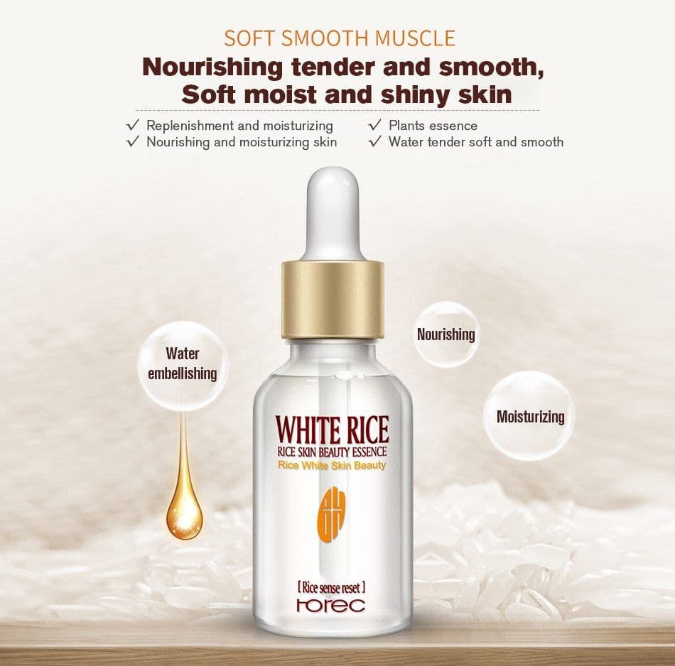 image-HOREC White Rice Whitening Serum Face Moisturizing Cream Anti Wrinkle Anti Aging Face Fine Lines Acne Treatment Skin Care 15ml