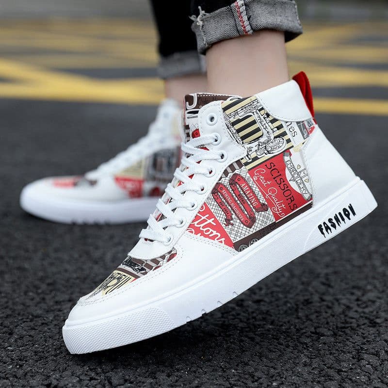 image-Personality Graffiti High Top Men's Shoes Casual Four Seasons