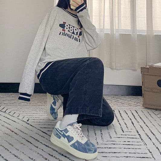 image-Vintage Air-cooled Sticky Shoes Denim Blue Casual