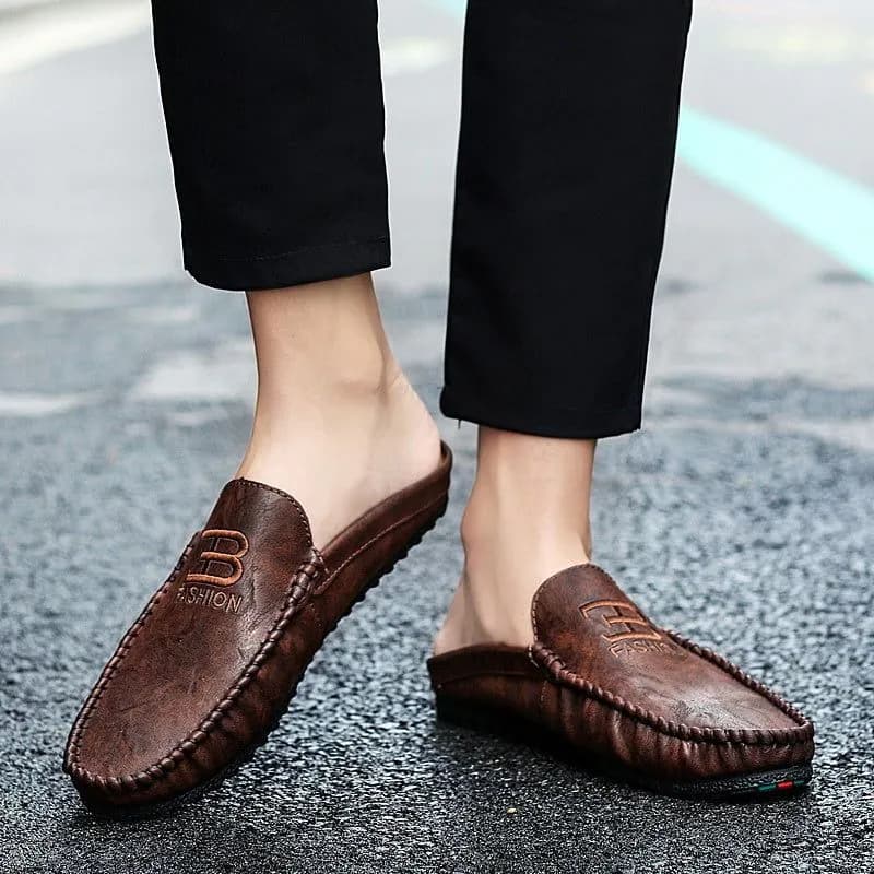image-Men Leather Mules Casual Shoes Slipper Fashion