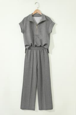 image-Light Grey Half Zip Polo Tee Casual Pant Set