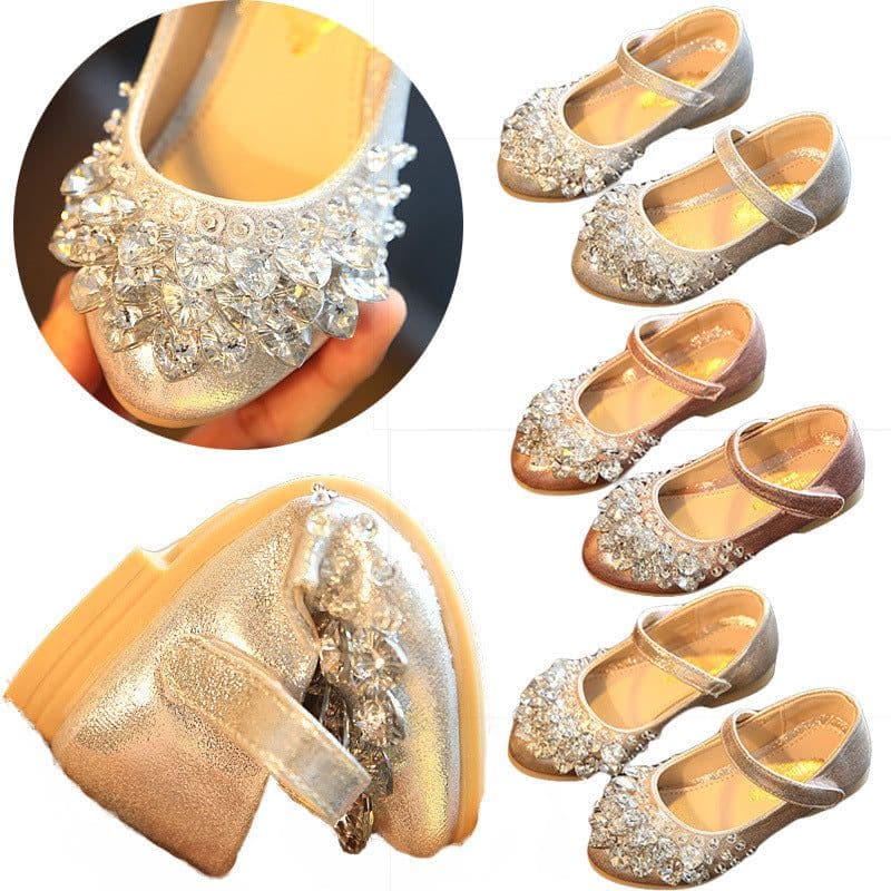 image-Imi Monkey Girls' Flat Crystal Shoes, Silver 31-36, Anti-Slip, 2023