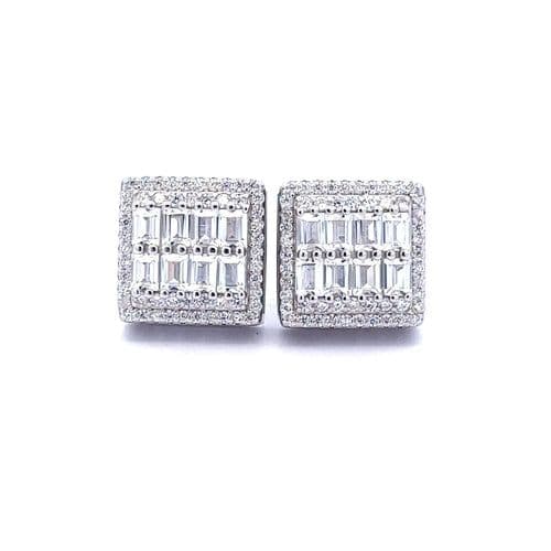 image-CADENZA 925 CZ RHODIUM ICED OUT EARRINGS | 9222931