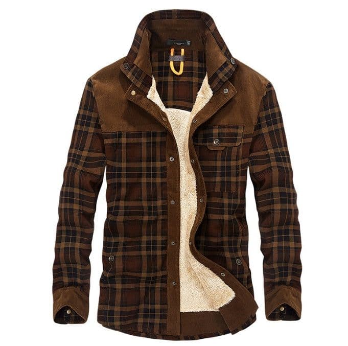 image-Winter Jacket Men Thicken Warm Fleece Jackets Coats Pure Cotton Plaid Jacket Military Clothes
