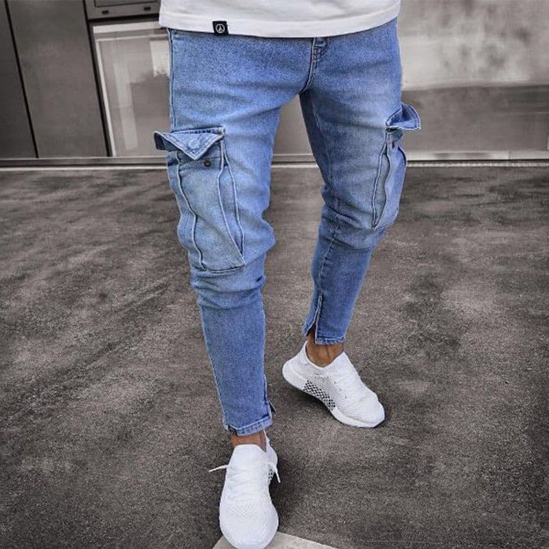 image-Men's Jeans - Nostalgic Blue Knee Hole Zipper 4XL