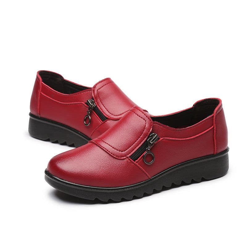 image-Women's Wedge Shoes - Brown Low Heel Casual PU Leather