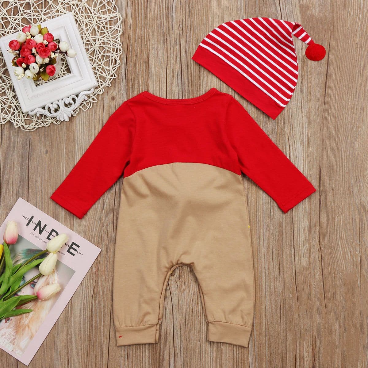 image-ins explosion new baby deer shape long-sleeved hooded romper autumn long-sleeved Christmas baby romper