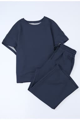 image-Strawberry Pink Textured Loose Fit T Shirt and Drawstring Pants Set