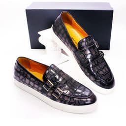 image-Men's Casual Leather Shoes Leather Double Buckle Slip On