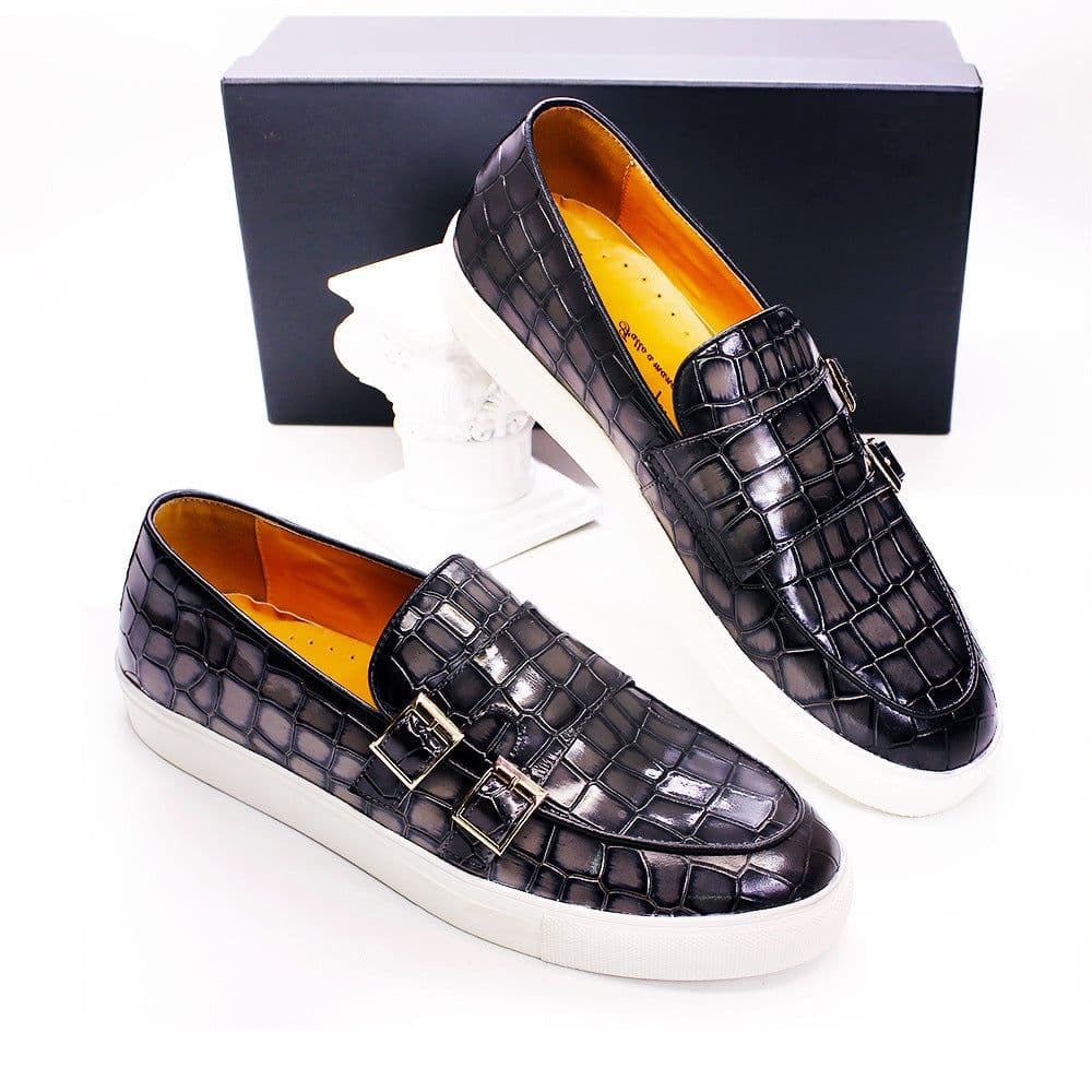 image-Men's Casual Leather Shoes Leather Double Buckle Slip On