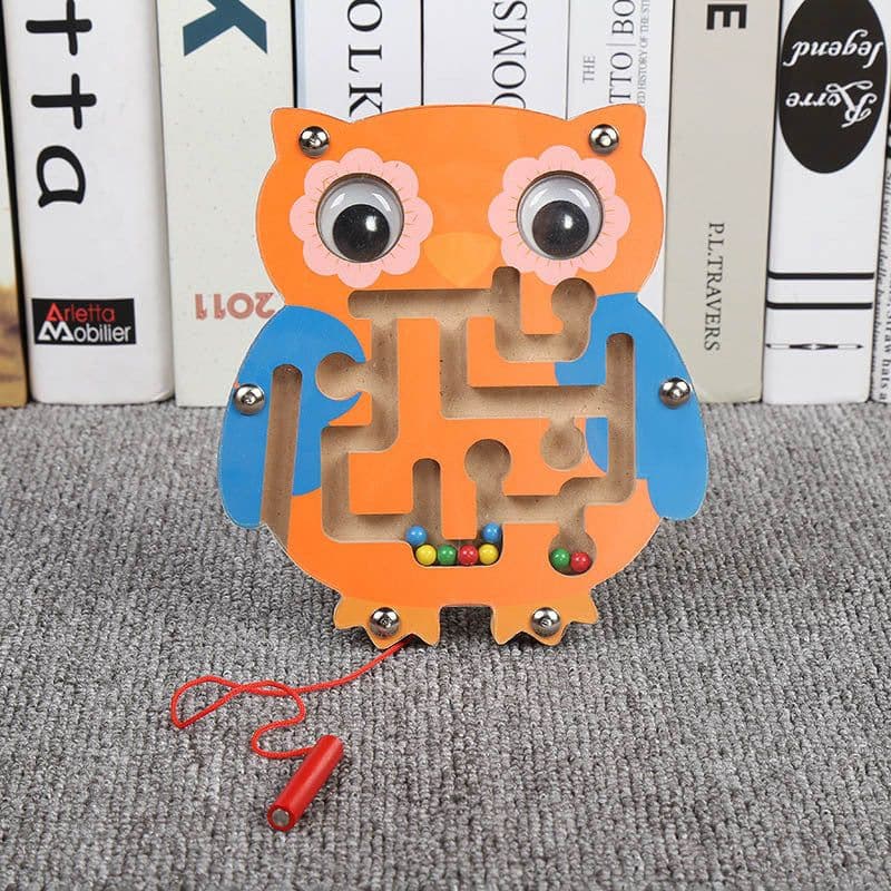 image-Wooden Animal Magnetic Pen Maze Game Toy Magnetic Golfer Eye Coordination Intelligence Early Education Toy Montessori