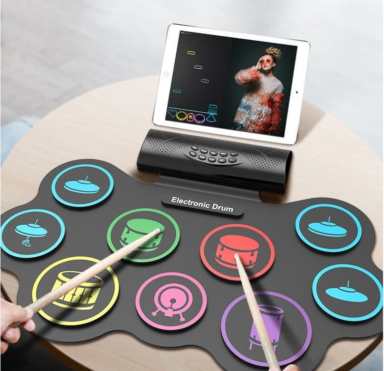 image-Wersi Portable Electronic Drum Hand Roll Electronic Drum Flashing Light Bluetooth Drum Set Built-In Lithium Battery With Speaker