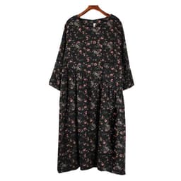 image-Jane Cotton Dress - Black Floral Autumn Pleated