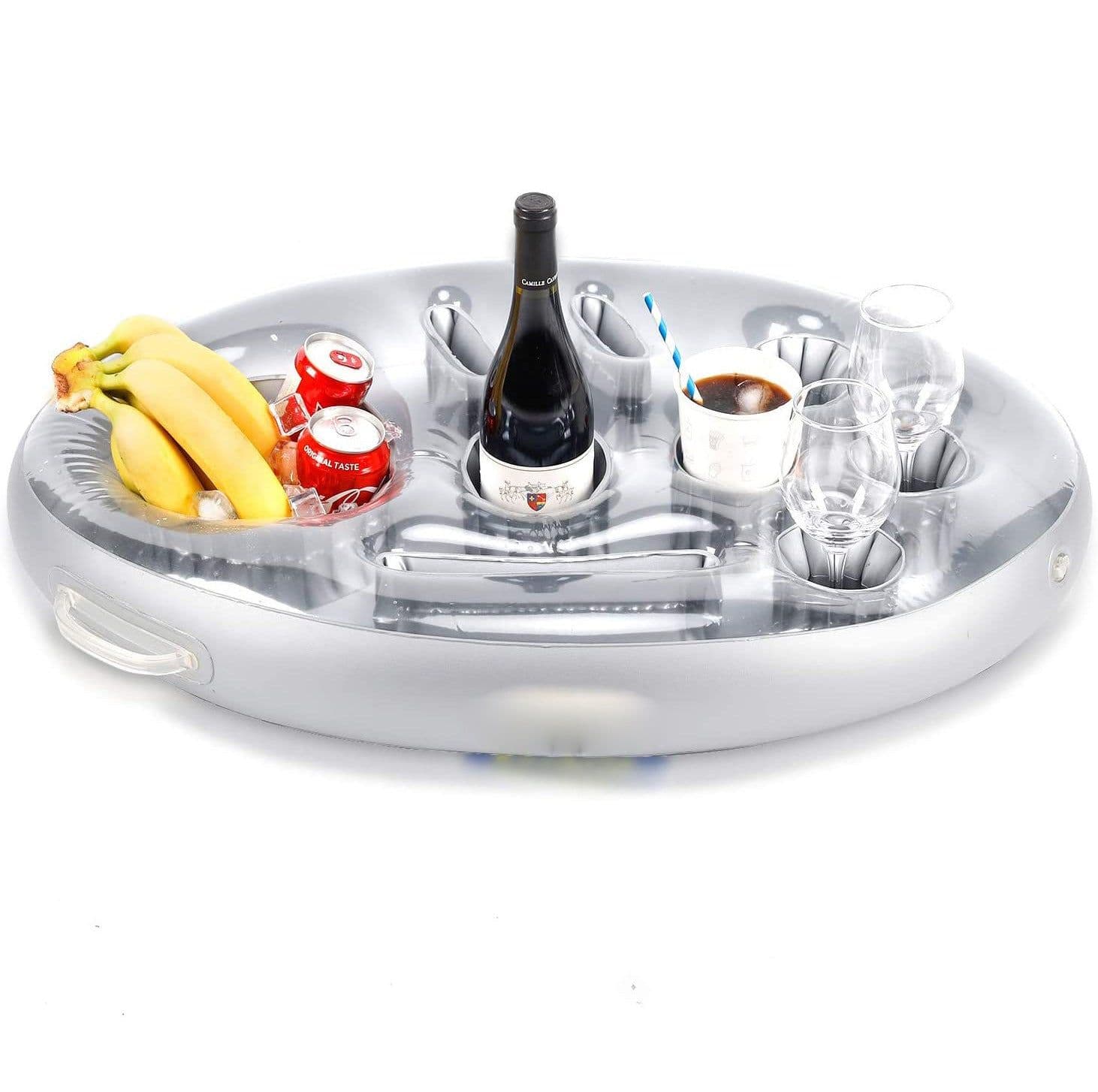 image-PVC Inflatable Drink Holder Cup Seat Porous Coaster Fruit Wine Mobile Phone Water Inflatable Ice Bed Swimming Pool Dinner Plate
