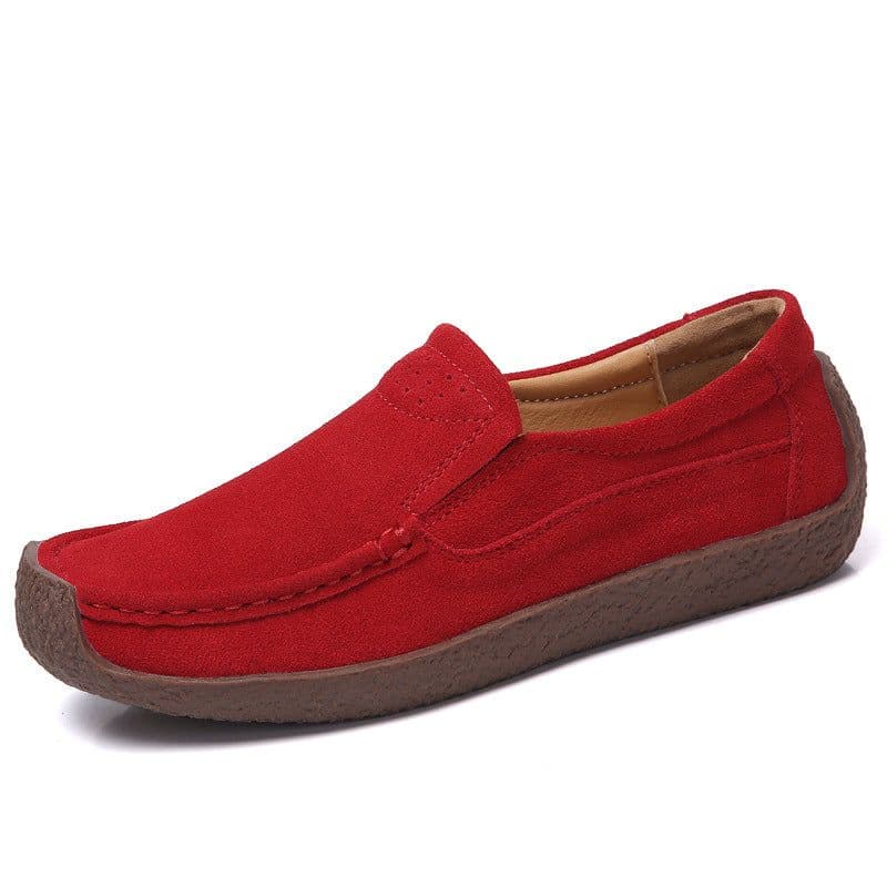 image-Women's Cowhide Loafers, Flat Heel, Casual Bean Shoes, Sizes 35-43, Low Top