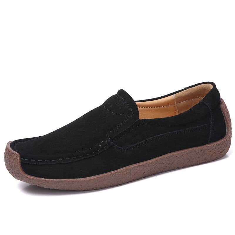image-Women's Cowhide Loafers, Flat Heel, Casual Bean Shoes, Sizes 35-43, Low Top