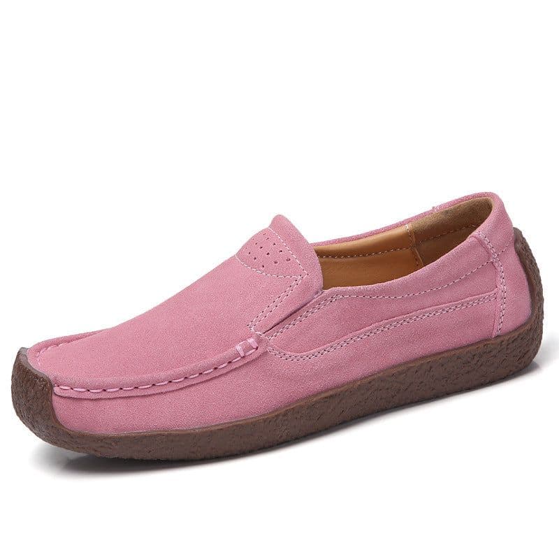 image-Women's Cowhide Loafers, Flat Heel, Casual Bean Shoes, Sizes 35-43, Low Top