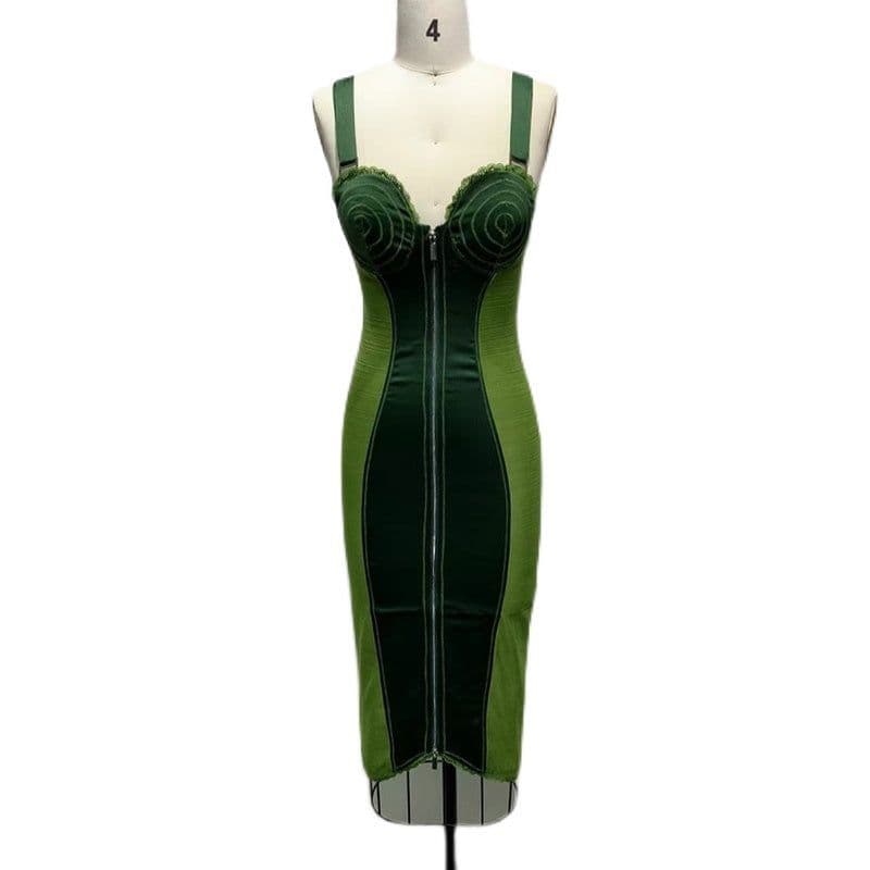 image-Army Green Sling Slim Temperament Dress